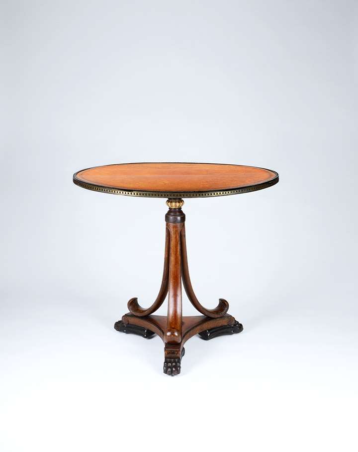 A Rare Regency Period Amboyna Elliptical Tripod Table Designed by George Smith